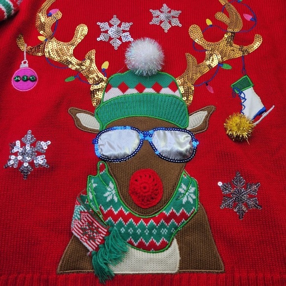33 Degrees Cool Rudolf Reindeer Christmas Sweater Women's Size XXL Ugly Sweater - Picture 2 of 6